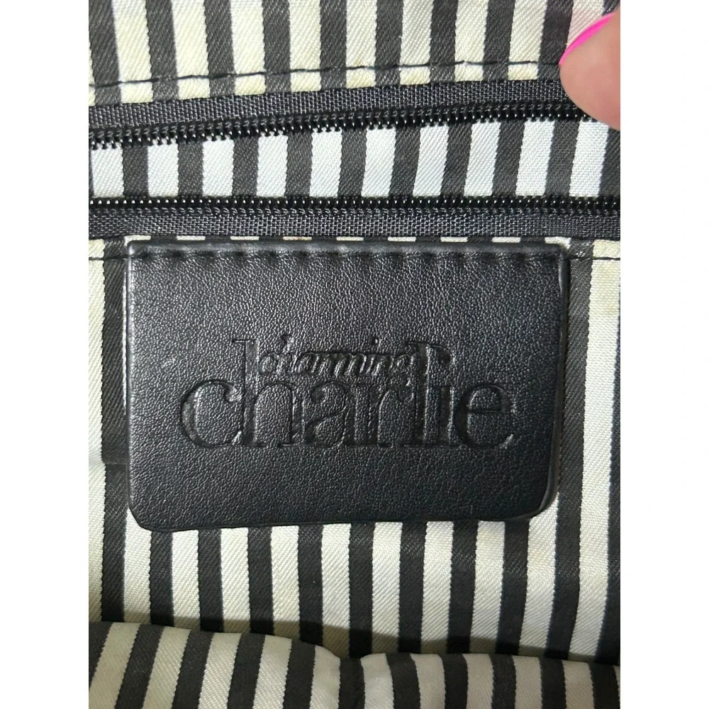 Charming‎ Charlie Black & White Colorblock Satchel Bag Chain Accent